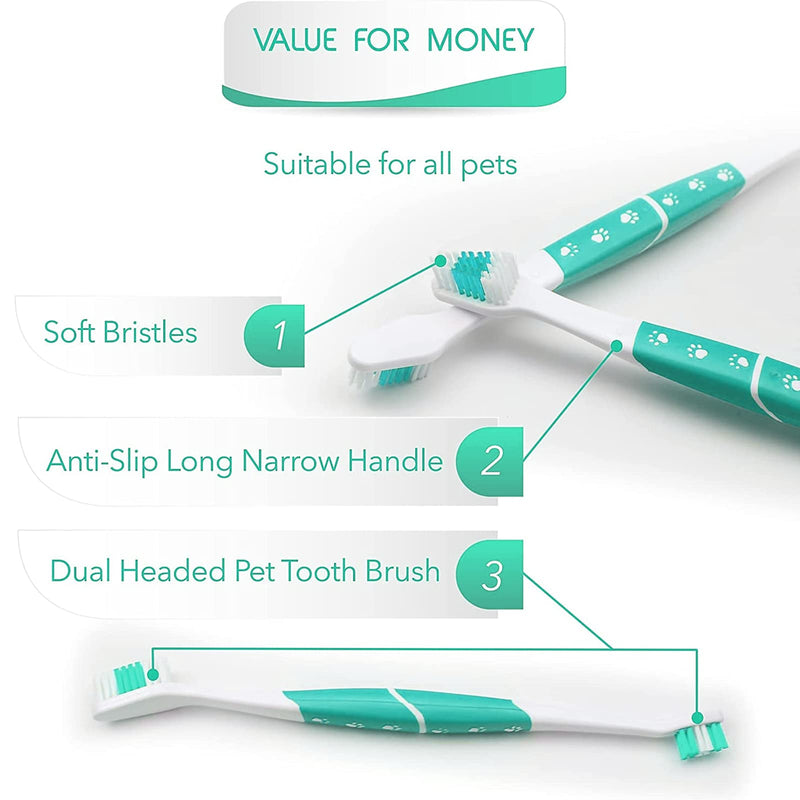 Toothbrush - dental care for dogs, dog toothbrush for dogs and cats, with special bristle cut for thorough and gentle cleaning, tartar for dogs, optimal dog dental care - 2 pieces Green Verde 1 piece (pack of 1) - PawsPlanet Australia