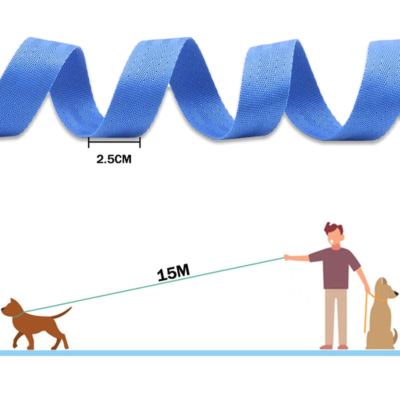 Leeyunbee 15M long dog leash training leash, towing leash for dogs with metal buckle and padded handle, robust training leash made of durable nylon, ideal for training and playing (blue) blue - PawsPlanet Australia