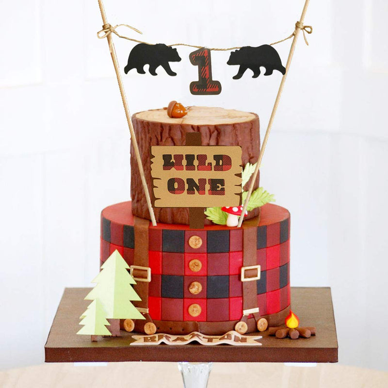 HEETON Lumberjack First Birthday Wild One Cake Topper Party Supplies Decorations,Christmas Buffalo Plaid Camping Wild Bear 1st Birthday Party High Chair Baby Boy Photo Photo - PawsPlanet Australia