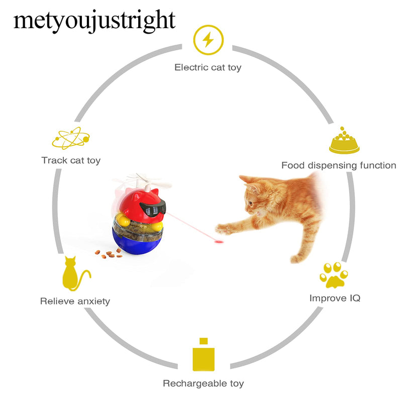 metyoujustright Red Laser Pointer Cat Toy,5 in 1 Cats Toy,Interactive Cat Laser Toy with Propeller,Tumbler Pets Toy with Slow Feeder Design,Funny Track Roller Cat Toy with Two Balls - PawsPlanet Australia