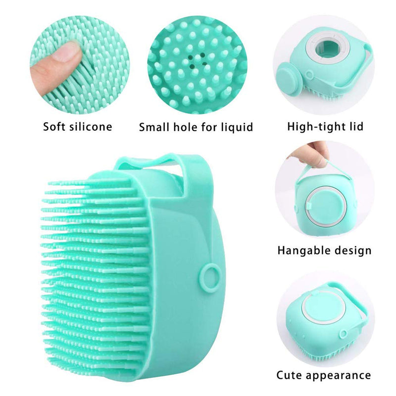 NganSuRong Pet Dog Bath Brush Pet SPA Massage Rubber Comb Soft Silicone Puppy Cats Shower Hair Fur Grooming Cleaning Scrubber With Shampoo Soap Storage (Blue) - PawsPlanet Australia