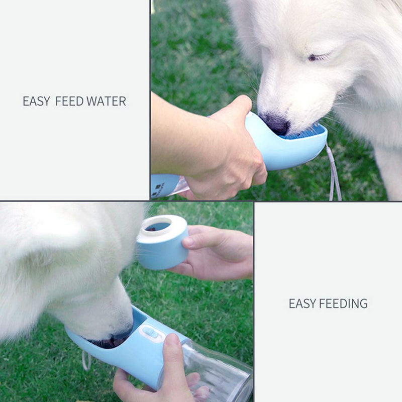 JH Multifunctional Outdoor and Portable Dog Water Bottle, Leak Proof Dogs and Cats Drinking Bottle Dispenser for Walking Traveling Hiking, Easy to Carry Pet Water Bottle (Blue) - PawsPlanet Australia