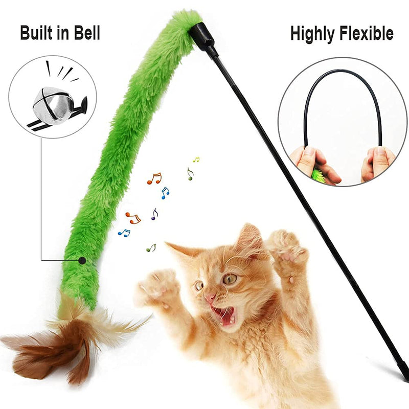 GingerUPer Feather Teaser Cat Toy, Interactive Cat Teaser Wand with Bells and Feather, Cat Toys for Indoor Cats Kitten Interactive Training(6PCS) - PawsPlanet Australia