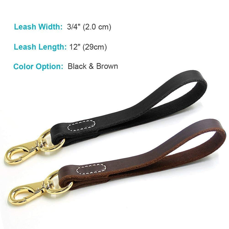 [Australia] - Fairwin Leather Short Dog Leash 12 Inch / 16 Inch - Short Dog Traffic Lead Leash for Large Dogs Training and Walking Brown 