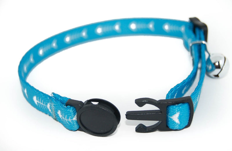 Pet Palace® "Fishy Feline ocean blue safety collar with bell plus FREE cute catnip toy! - PawsPlanet Australia