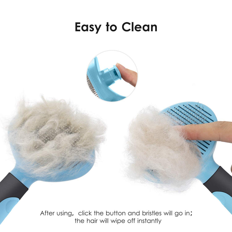 [Australia] - DTTO Dogs Brush & Cats Brush, Self Cleaning Pet Slicker Brush Professional Pet Grooming Brush for Small, Medium & Large Dogs and Cats, with Short to Long Hair,Blue Blue 