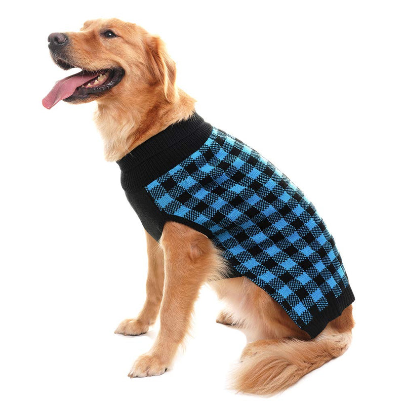 [Australia] - PUPTECK Dog Sweater Plaid Style Pet Cat Winter Knitwear Warm Clothes M Blue & Black 