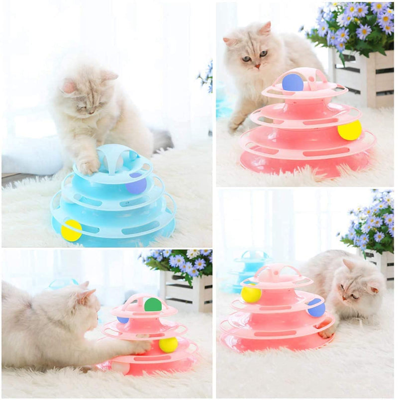 123 Life Cat Toys for Indoor Cats,Interactive Cat Toys,Tower of Tracks Cat Toy,Kitten toys,Cat Treat Ball,Level Tower of Tracks Ball Cat Toy,Cat Toys for Kittens,Detachable Sturdy Anti-Skid (Pink) Pink - PawsPlanet Australia