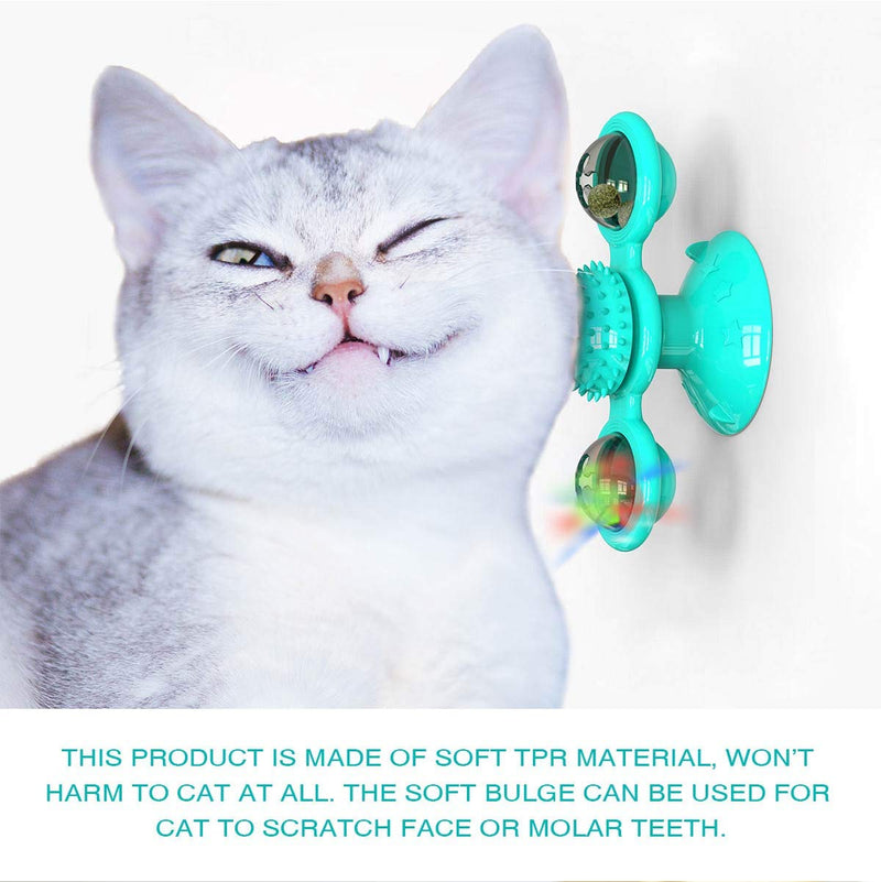 YUTANG Interactive Cat Catnip Toy for Indoor Cats, Windmill Catnip Toy Funny Kitten Toys Cat Toothbrush Toy Cats Hair Brush Turntable Massage Scratching Tickle Toy with Suction Cup Blue - PawsPlanet Australia