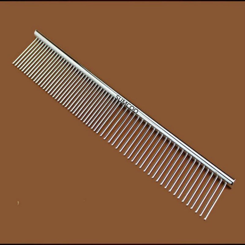 [Australia] - SUMCOO Stainless Steel Pet Dog & Cat Shedding Comb and Grooming Comb with Different Spaced Rounded Teeth,Wide Trimmer Comb. WHITE 