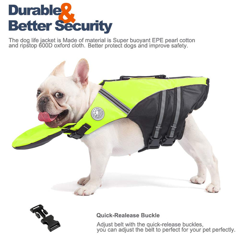 French Bulldog Life Jacket, Pet Life Vest, Dog Lifesaver Preserver with Handle & Reflective, for Swim, Pool, Beach, Boating Green - PawsPlanet Australia