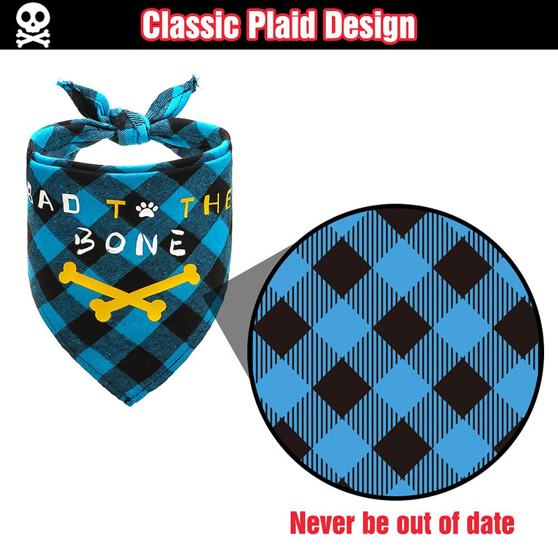 BINGPET Classic Plaid Dog Bandana Printed with Bad to The Bone, Reversible Soft Breathable Pet Triangle Bibs Scarf Accessories for Dogs, Puppies, Cats - PawsPlanet Australia