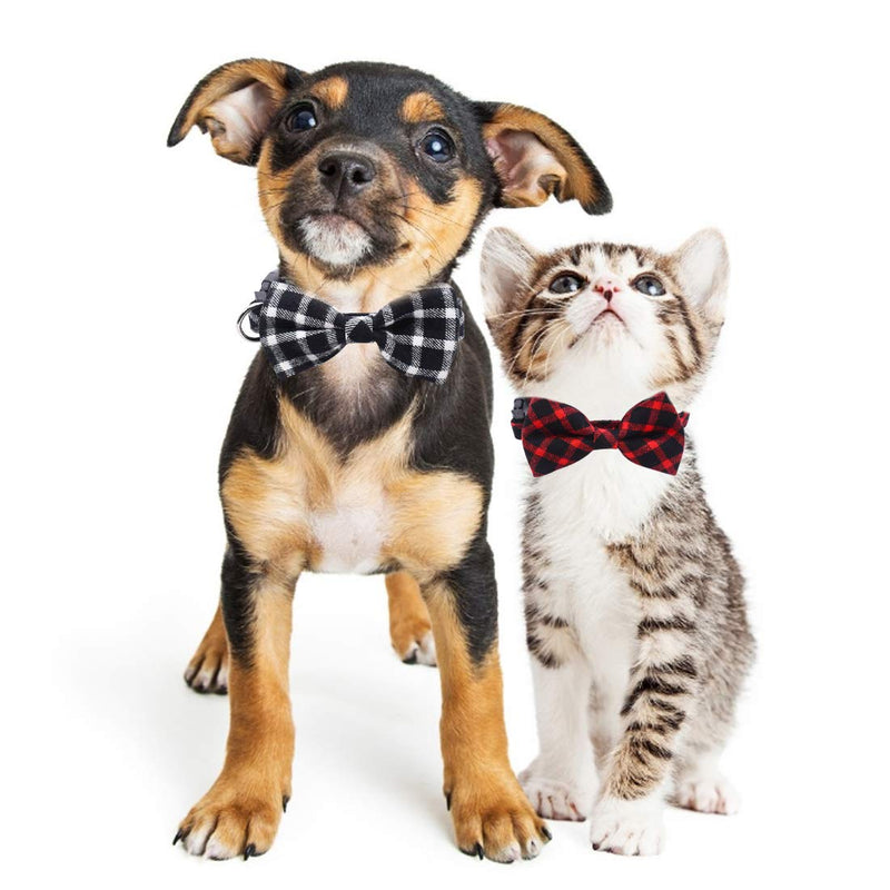 Extra Small Puppy Collar YUESNE 2PCS Dog Bow Tie with Detachable Bow tie Dog Collar Dog Plaid Bow Tie Collar Buckle Outdoor Adventure Training Comfortable Pet Collars Adjustable(M, Red,Black) - PawsPlanet Australia