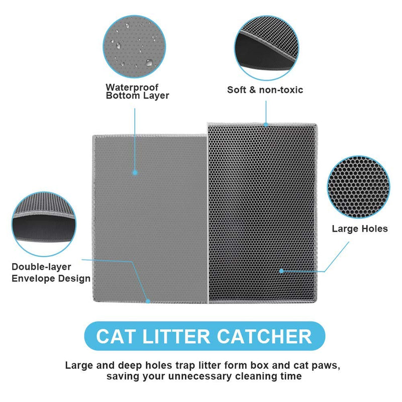 [Australia] - Bull-o Cat Litter Mat Litter Trapper Size 24” X 15”, Honeycomb Double-Layer Design Waterproof Urine Proof Material, 2-Layer Sifting Easy Clean Scatter Control grey 