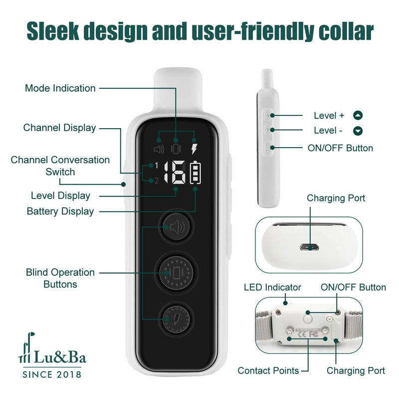 Lu&Ba Dog Shock Collar with Remote,2 Dogs Training Collar 3 Training Modes Rechargeable Dog Collar with Beep Vibration and Shock Ipx7 Waterproof Collar for Dogs Suitable for Small Medium Large Dog Black - PawsPlanet Australia