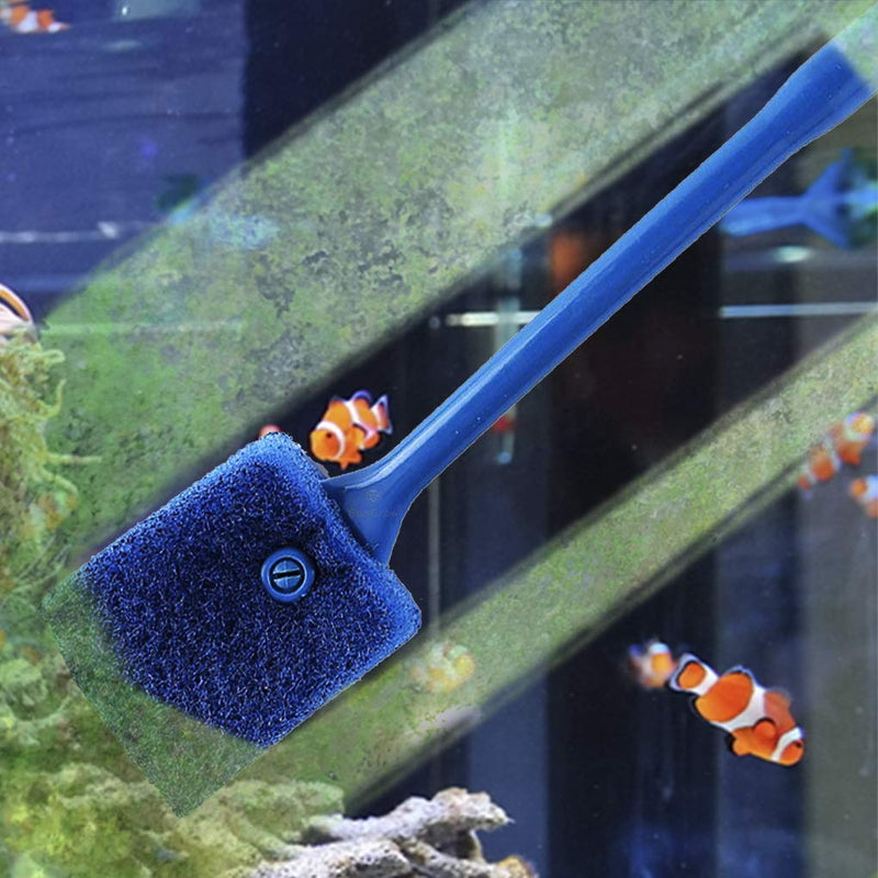 Aquarium Sponge Scraper, 16” Long, Double-Sided Blue Sponge, Freshwater & Saltwater Fish Tank Maintenance, Plastic Handle for Glass Surfaces Only - PawsPlanet Australia