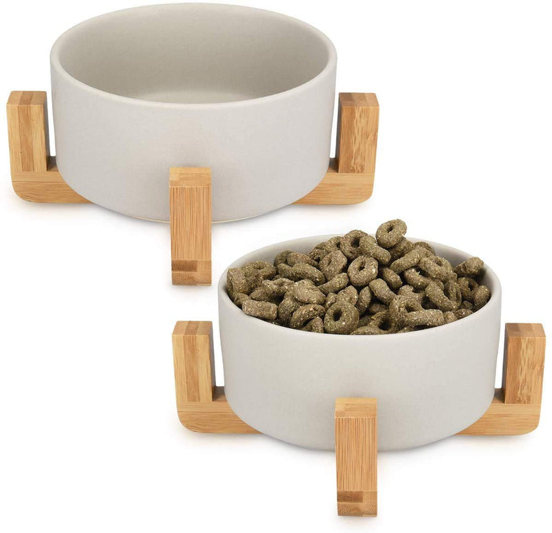 Dog Bowl - Ceramic Cat Bowl with Wood Stand Non-slip Portable No Spill Pet Food Water Feeder, Dishwasher/Microwave Safe, Durable Stoneware Dish Eco Friendly Pet Bowls for Small Medium Dogs And Cats Gray - PawsPlanet Australia