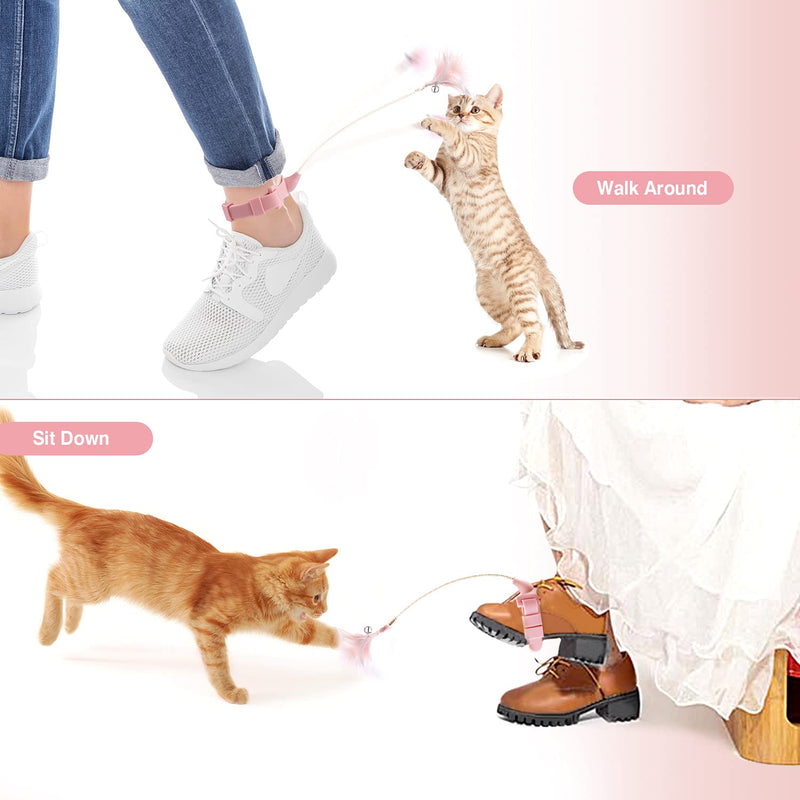 Icwin Cat Wand Toys,Cat Toys Interactive Wearable Silicone Band 3 Feather Replacements Spring Cat Feather Toys for Indoor Kittens Multiple Ways to Play - PawsPlanet Australia