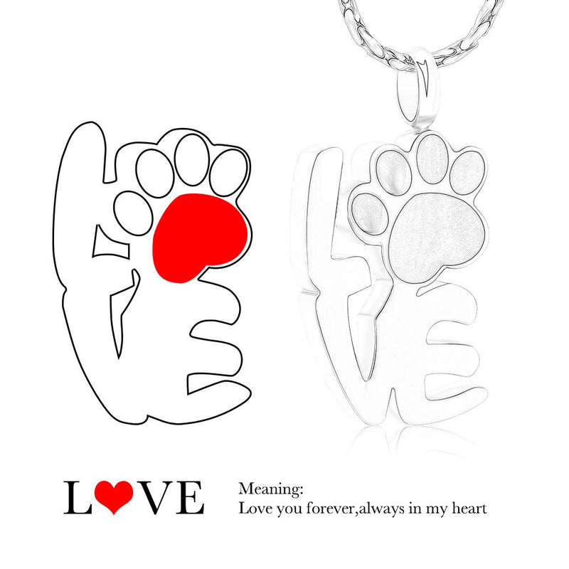 [Australia] - Imrsanl Paw Print Cremation Jewelry for Ashes Pendant Pet Urn Necklace Memorial Keepsake Jewelry for Cat Dog Ashes Necklace Silver 