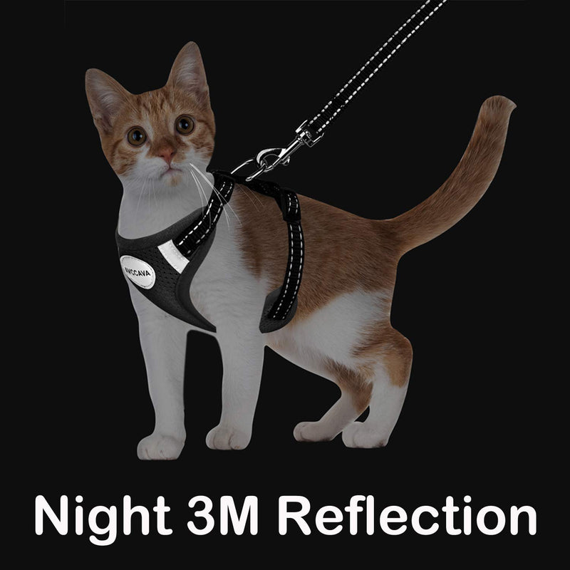 [Australia] - AVCCAVA Cat Harness and Leash for Walking, Escape Proof Soft Adjustable Vest Harnesses for Cats,Easy Control Breathable Reflective Strips Kittens Harness and Small Dog Harness XS (Chest: 8" - 10") Black 