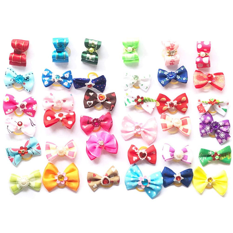 Carykon 40 Pack Pet Hair Bow with Rubber Bands for Yorkie Small Dogs- Assorted Colors Cute - PawsPlanet Australia