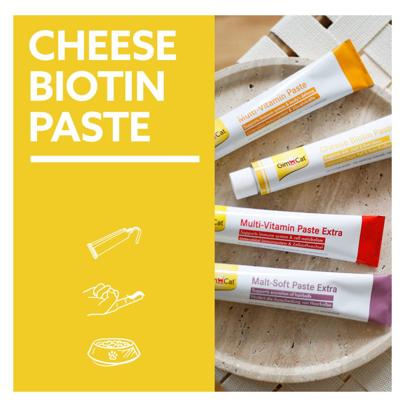 GimCat Cheese Biotin Paste - With aromatic cheese, zinc and linseed oil for fur, skin and claws - 1 tube (1 x 200 g) 1 x 200 g - PawsPlanet Australia