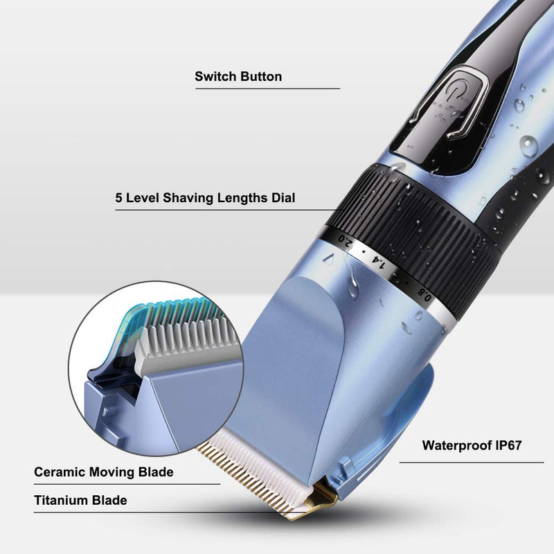 Comsmart Dog Clippers, Upgraded Dog Grooming Clippers Dog Hair Trimmer Cordless Low Noise Rechargeable Electric Quiet Pet Hair Clippers Set for Cats, Dogs, Other Pets Blue - PawsPlanet Australia