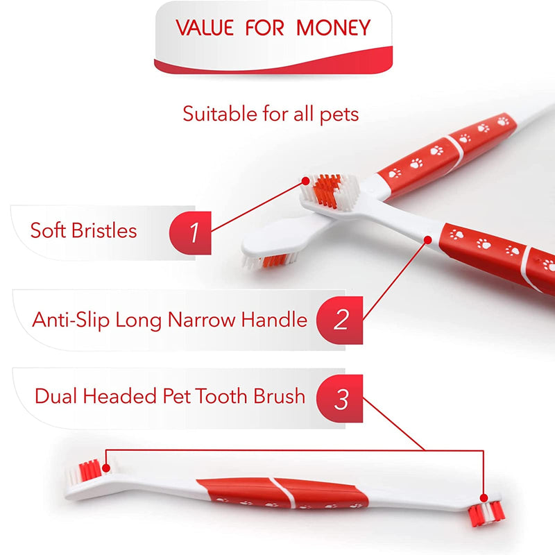 Diyxisk dog toothbrush 2 pieces pack dental care dog cleaning brushes, cat toothbrush, against tartar, bad breath and gingivitis, double-sided teeth cleaning set, red tool - PawsPlanet Australia