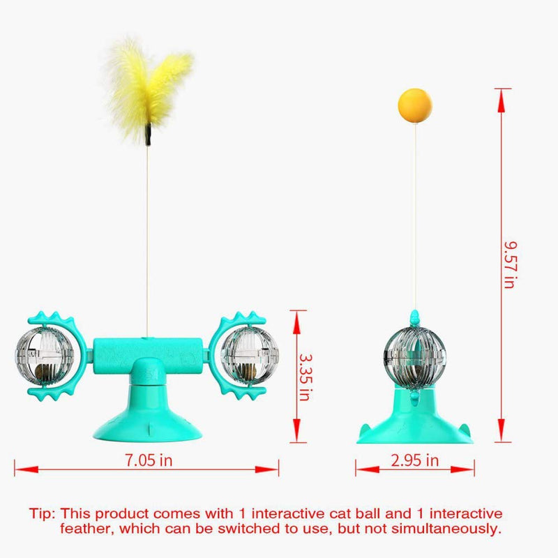 Rotating Windmill Cat Toy , Cat Toys Interactive with Suction Cup Turntable Teasing with Feathers and Catnips Ball - Blue - PawsPlanet Australia