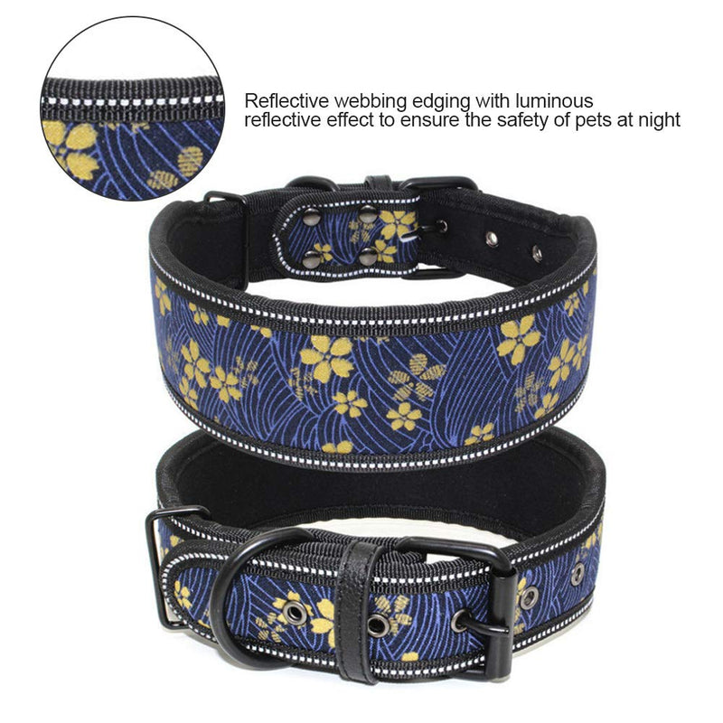 Pet Collar Nylon Adjustable Reflective Buckle Dog Collar Dog Training Collar with Soft Padding for Medium and Large Dogs(Navy Blue+Flowers M) Navy Blue+Flowers M - PawsPlanet Australia