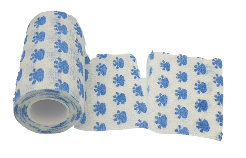PintoMed - 6 DOG BLUE PAW Cohesive Bandage Stretched 6 Rolls x 10cm x 4.5m Self-adhesive Flexible Bandages, Professional Quality, First Aid Sports Wrap Bandages - Pack of 6 - PawsPlanet Australia