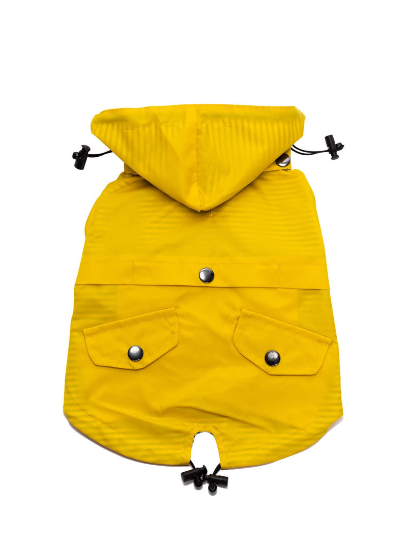 Ellie Dog Wear Yellow Zip Up Dog Raincoat with Reflective Buttons, Pockets, Rain/Water Resistant, Adjustable Drawstring, & Removable Hood - Size XXS to XXL - Stylish Premium Dog Raincoats Small - PawsPlanet Australia