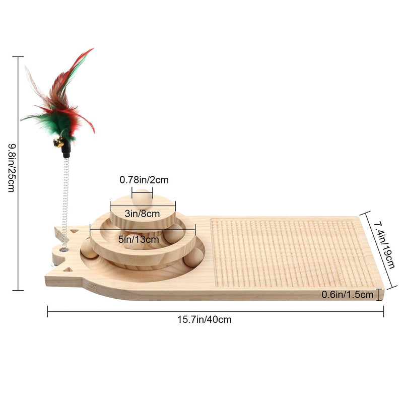 APVTI Wooden Cat Scratcher Pad Two-Layer Cat Turntable with Interactive Balls and Track Cat Toys Pet Supplies Washboard shape - PawsPlanet Australia