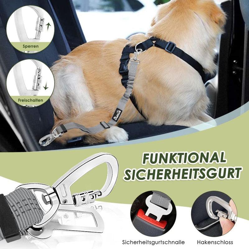 SlowTon Dog Harness with Seat Belt for Car, Breathable Harness Dog, Seat Belt with 2 Carabiner Hooks for Attaching to Seat Belt Buckle or Trunk (Grey, M) B-Grey - PawsPlanet Australia