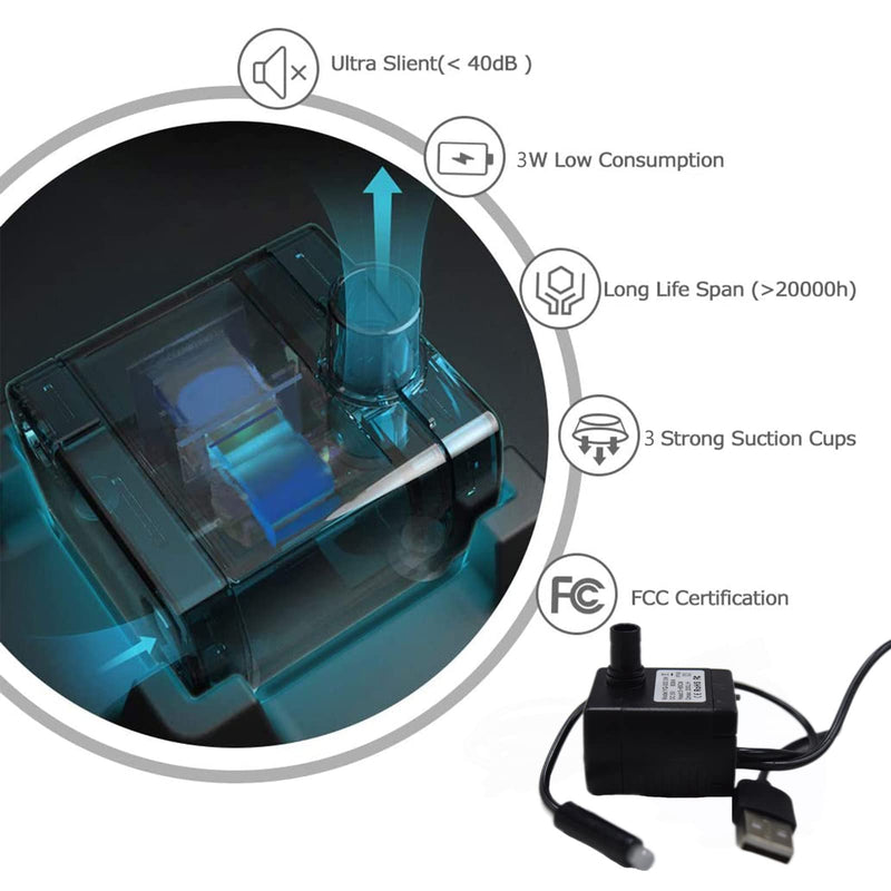 Replacement Pump for pet Flower Fountain 1.6L/2.5L with 5ft USB Cable Cord Cat Dog Water Fountain Dispenser Pump with Intelligent Auto Power Off and The led Light red Caution - PawsPlanet Australia