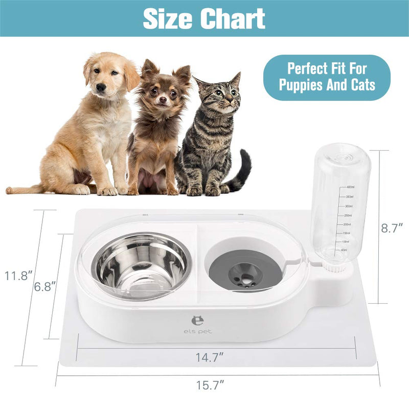 BINGPET Food and Water Bowl - Pet Bowl for Cats and Small Dogs, Detachable Food Bowl, Automatic Water Dispenser, No Spill and Nonslip Feeder with Silicone Food Mat - PawsPlanet Australia