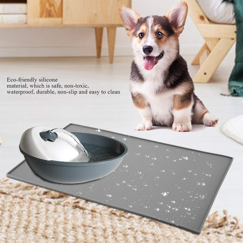 KUIDAMOS Eco-friendly Silicone Grey Pet Place Mat, Dish Bowl Feed Food Water Pad Mat, with Anti-choking Bowl Design,Withstanding -40 Degrees to 240 Degrees(Grey) - PawsPlanet Australia