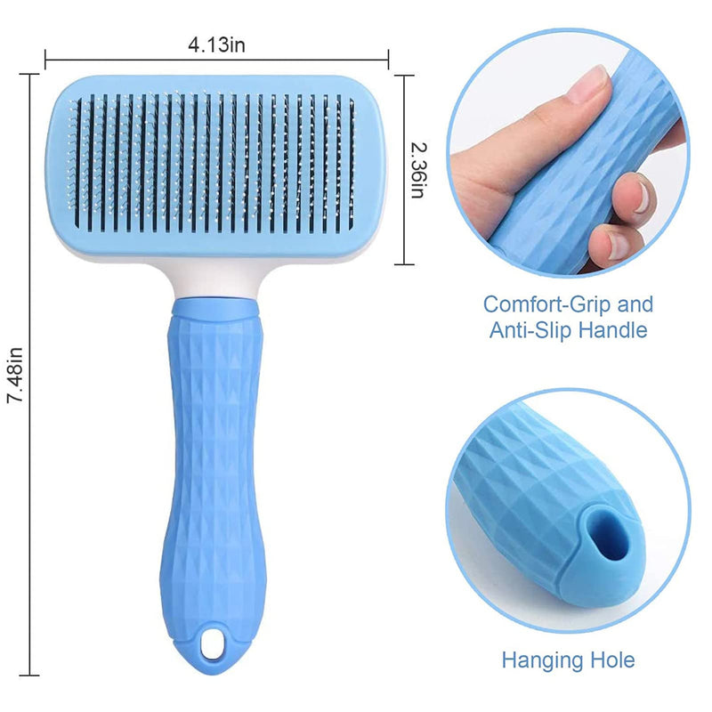 Dog Brush Cat Brush Grooming Comb,Self Cleaning Cat Dog Slicker Brushes with Smooth handle,Pet Grooming Tool with Cleaning Button for Cat Dog Shedding Brush Cat Dog Massage Clean Tangled Brush(Blue) Blue - PawsPlanet Australia