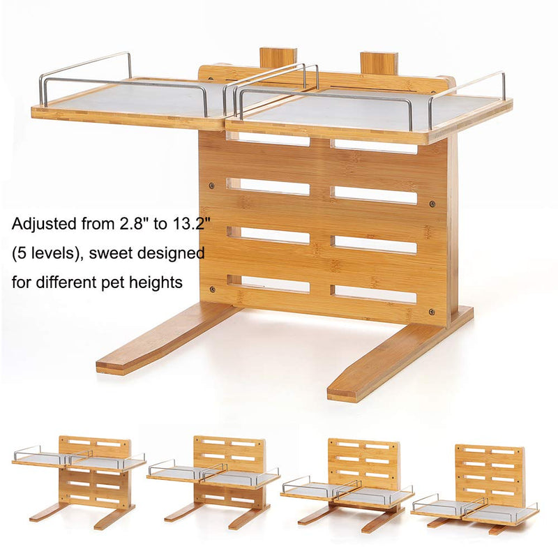 YY FOREYY Adjustable Raised Dog Bowls,Bamboo Elevated Feeder Stand with Non-Skid Feet for Food and Water,5 Level Wooden Pet Dining Table Comfort Feeding Station for Medium Large Big Dogs - PawsPlanet Australia