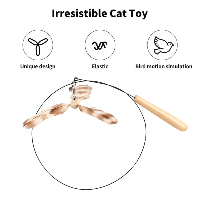 FUKUMARU Cat Wand Toy, 35.5 Inch Steel Wire Cat Feather Toy with Bell, Cat Toy for Indoor Cats with Natural Feather, Solid Wood Handle an Extra Cat Toy Feather Replacement - PawsPlanet Australia