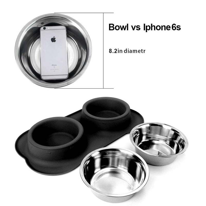 Large Dog Bowl, 2 x1500 ml Stainless Steel Dog Bowl with Non-Spill Non-Slip Silicone Tray Mat ，for Cats Bowl Puppy Small Medium Dogs Food and Water Feeding XL 2×1500 ml - PawsPlanet Australia