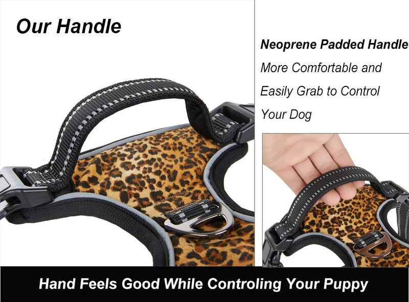 YUDOTE No Pull Reflective Dog Harness in Leopard Pattern, Adjustable Pet Vest with No Pull Front Clip, Easy Control Handle for Large Medium Dogs Walking Running Training Small(Neck 15.8"-20.5",Chest 19.3"-22.8") - PawsPlanet Australia