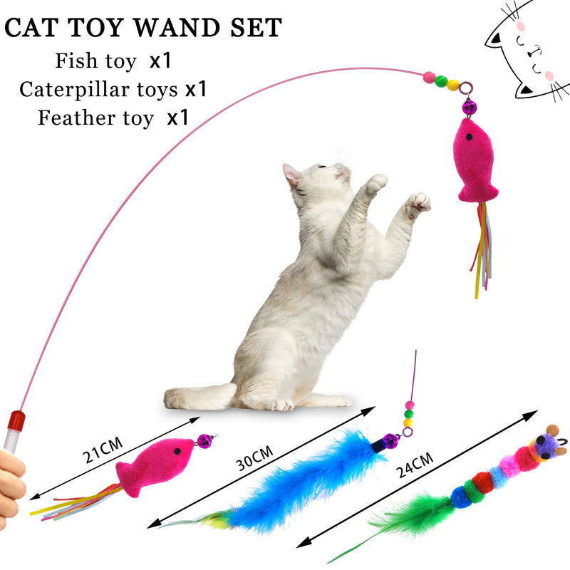 Autoau cat toy, interactive cat toy with feathers, bells, 3 cat fishing rods with feathers/bugs/fish, cat toy set for kittens and cats, 3 walls - PawsPlanet Australia