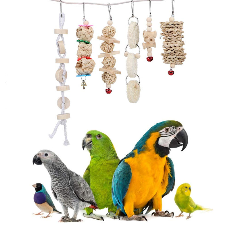 7Pcs Bird Toy Set Chewing Toys Hanging Cage Swing Parrot Standing Climbing Toy for Love Birds Budgie Macaws Cockatiels Parakeets African Grey Parrot Finches Lorikeets - PawsPlanet Australia