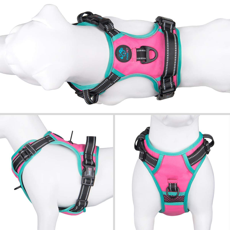 PHOEPET 2019 Upgraded No Pull Dog Harness, Unique Colors Reflective Adjustable Vest, with a Training Handle + 2 Metal Leash Hooks+ 3 Snap Buckles +4 Slide Buckles [Easy to Put on & Take Off] XS Pink - PawsPlanet Australia