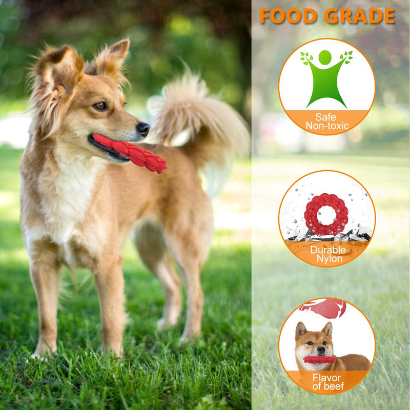 A-M Dog Chew Toys for Aggressive Chewers, Natural rubber Beef Flavored Dog Toys,Small and medium dog interactive snack toys (Red) - PawsPlanet Australia