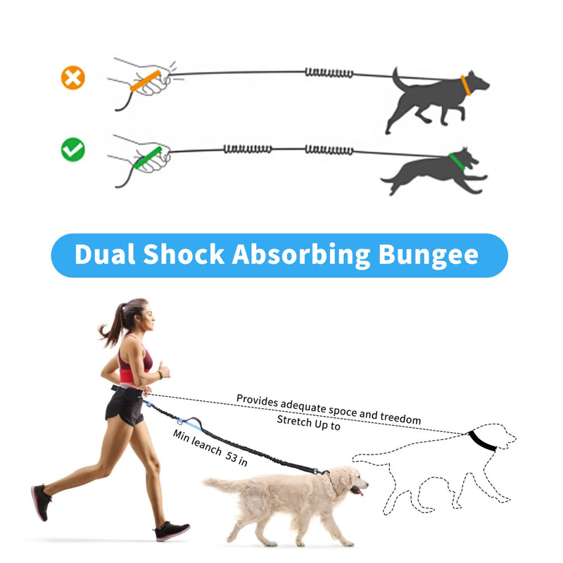 Nobleza Jogging Leash for Dogs, Hands-Free Leash with Belt Bag, Hands-Free Dog Leash for Running with Adjustable Waist Belt Bungee Leash for Hands-Free Jogging - PawsPlanet Australia