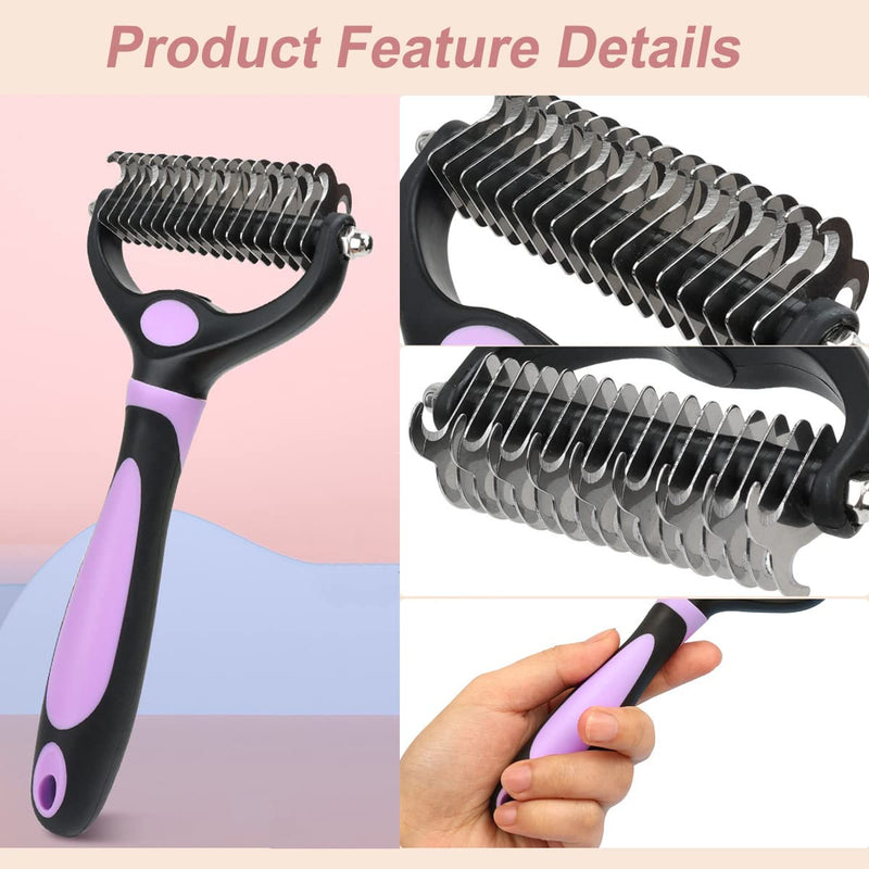 Dokkita dog brush cat brush for long hair undercoat, undercoat brush 17+9 rake side, undercoat comb removes undercoat, knots and tangles, fur brush for small and large dogs and cats purple-1 - PawsPlanet Australia