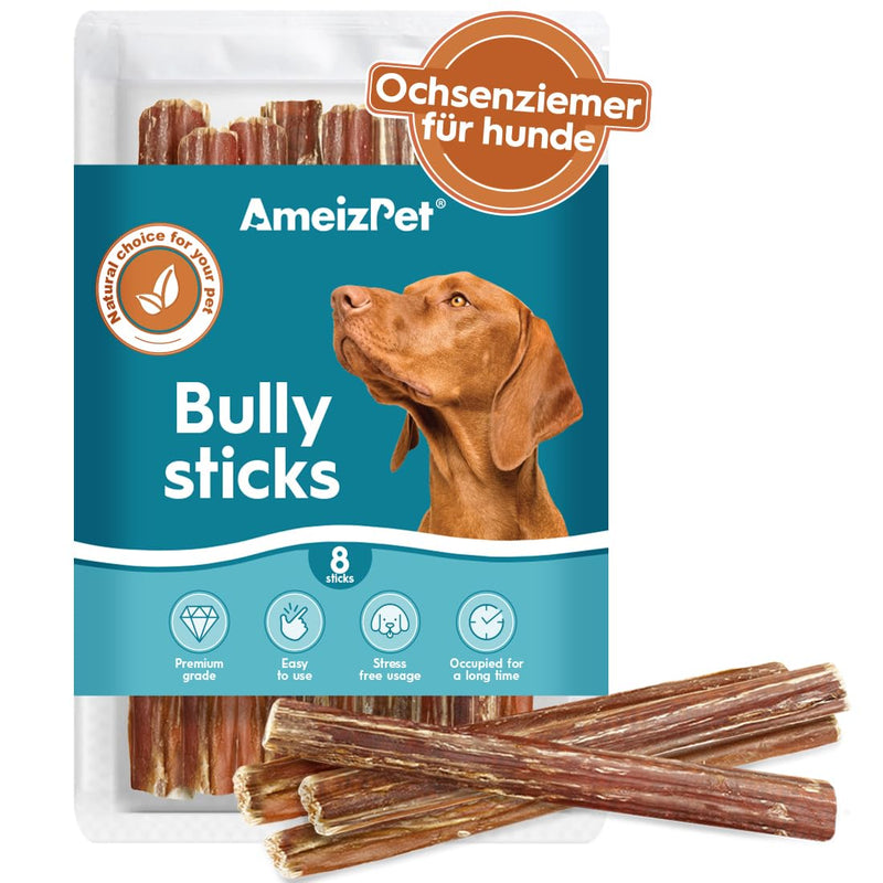 AmeizPet Bully Pizzle Sticks for Dogs and Puppies, Pack of 8, Chewing Sticks, Bully Pizzle Sticks for Dogs, Natural Toothed Bully Pizzle Sticks, Chew Snacks for Dogs for Training, 12 cm (4.7"), 8 Pieces (Pack of 1) - PawsPlanet Australia
