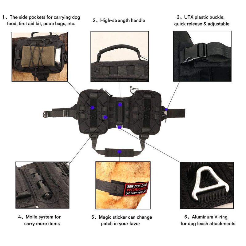 [Australia] - EXCELLENT ELITE SPANKER Dog Pack Hound Dog Saddle Bag Backpack for Travel Camping Hiking Medium & Large Dog with 2 Capacious Side Pockets Black 